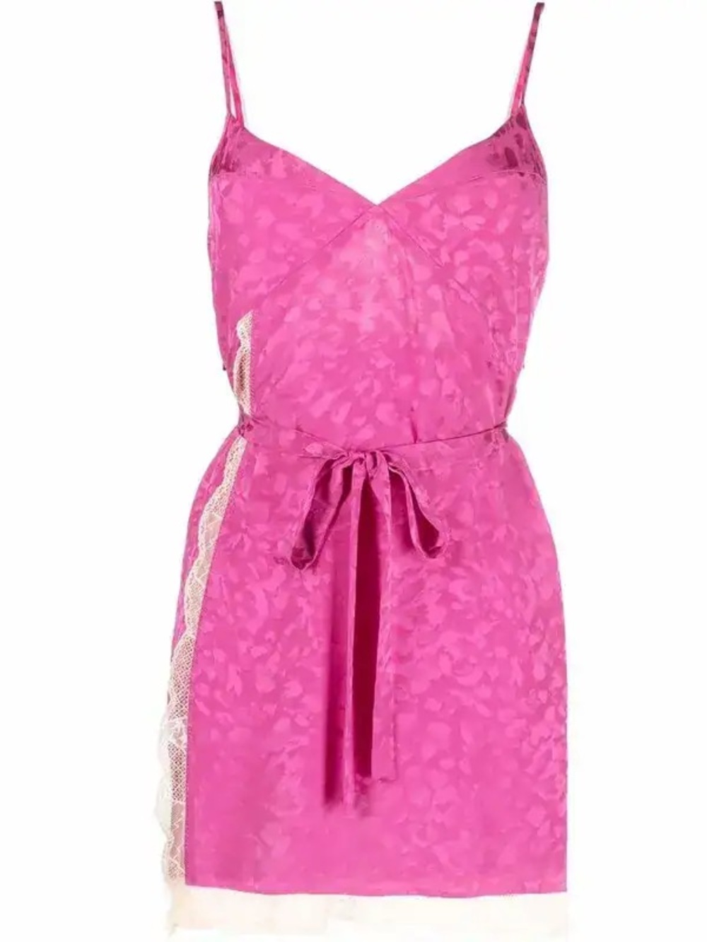 Zadig & Voltaire Hot Pink Floral Slip Dress with Lace Hem